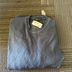 Bugatchi Slate Blue Textured Cable Crewneck Sweater